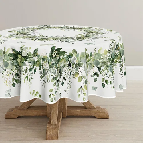 Miniatura 12 de Horaldaily Mantel de primavera rectangular de 52 x 70 pulgadas, mantel floral de eucalipto azul para decoración de fiestas, pícnic, cenas