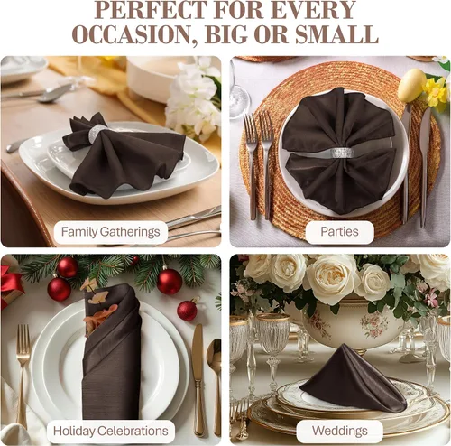 Miniatura 4 de Ultimate Textile -1 docena - Reversible Shantung Satin - Majestic - Servilletas de tela Majestic de 17 x 17 pulgadas color marrón chocolate