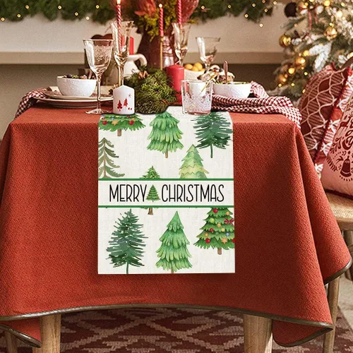 Miniatura 5 de OTOSTAR Camino de mesa de árbol de Navidad, Navidad, Navidad, Navidad, Navidad, caminos de mesa de cocina, comedor, decoración de mesa de lino