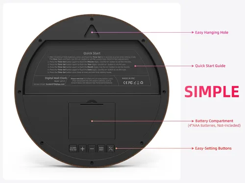 Miniatura 4 de Reloj de pared digital con fecha, temperatura interior, DST automático, reloj digital a batería, reloj de pared pequeño de madera decorativo de 8