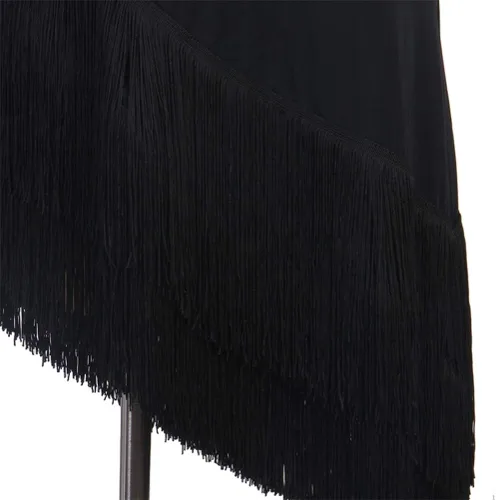 Miniatura 8 de Vestidos de baile latino con flecos para mujer, disfraces de competencia de cha cha, vestido de baile de baile, traje de baile de tango, negro, S