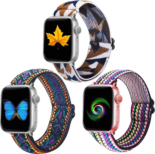 Dsytom Paquete de 3 correas elásticas compatibles con Apple Watch de 1.496 pulgadas, 1.614 pulgadas, 1.575 pulgadas, 1.654 pulgadas, 1.732 pulgadas,