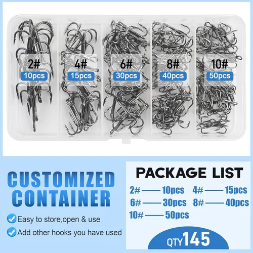 Miniatura 6 de Fishing Treble Hooks Kit, High Carbon Steel Treble Hook Strong Sharp Round Bend Fishing Hook Triple Fish Hook with Split Rings for Trout Hard Bait