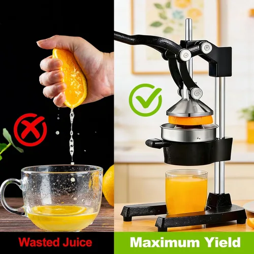 Miniatura 7 de Exprimidor de cítricos de hierro fundido – Prensa manual naranja resistente de 13.8 libras, taza y colador de acero inoxidable 304, exprimidor