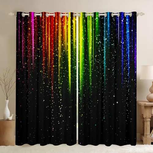 Miniatura 10 de Manfei Cortinas opacas negras de panal de abeja con luces de neón azul real, tratamientos de ventana con estampado geométrico hexagonal, decoración