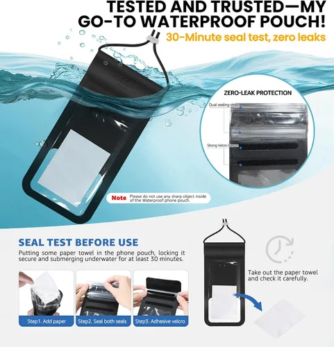 Miniatura 5 de HiRui Funda impermeable universal para teléfono con pantalla táctil, IP68 impermeable, bolsa seca para playa, compatible con iPhone Negro