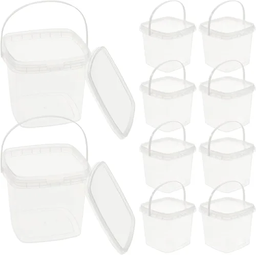 Miniatura 10 de Mipcase Cubos cuadrados transparentes de 4.72 pulgadas de grado alimenticio con tapa y asa, paquete de 6 – Mini recipientes reutilizables