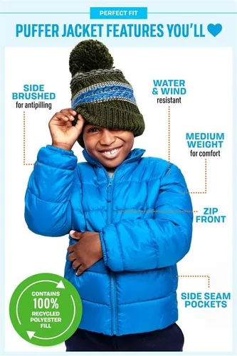 Miniatura 3 de The Children's Place Boys' Big Kid Medium Weight Puffer Jacket, Wind, Water-Resistant Seasonal