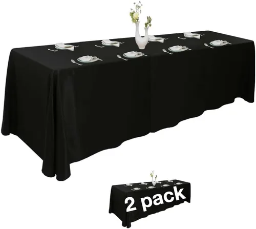 Miniatura 20 de Urby Mantel negro para mesas rectangulares de 6 a 8 pies con capacidad para 6 a 8 personas, manteles de mesa de tela para fiestas de 6 a 8 sillas