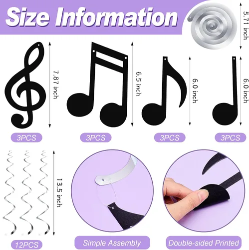 Miniatura 2 de 24 piezas de registro de notas musicales colgantes, registro de remolinos y música, letrero de decoración de pared con remolinos colgantes