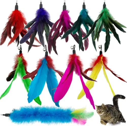 CATENESS Recambios de juguetes de plumas para gatos, 10 piezas de repuesto para gatos de interior