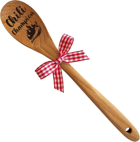 Chili Champion - Cuchara de madera para cocinar, cuchara mezcladora de concurso de chile, trofeos de cocina de chile, regalos divertidos para