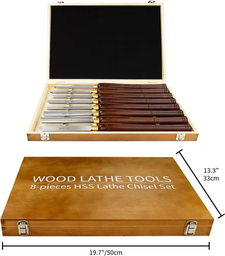 Miniatura 6 de Juego de 8 piezas de herramientas de torneado de madera HSS con mango de haya Wood Turning Tools Include Roughing Gouge, Spindle Gouge,Diamond