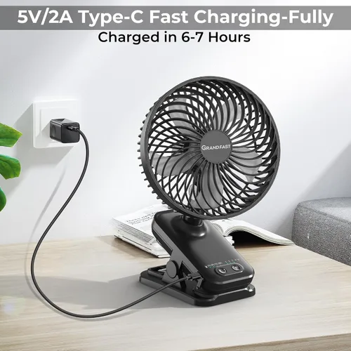 Miniatura 7 de Ventilador con clip de 10000 mAh, 42 h de duración, ventilador de mesa silencioso y oscilante automático, recargable con 4 velocidades potentes