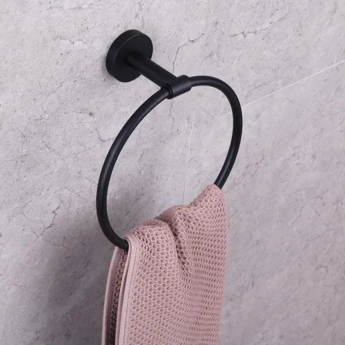 Miniatura 5 de GERZWY Juego de accesorios de baño de 2 piezas, anillo de toalla negro y soporte de papel higiénico SUS 304 de acero inoxidable montado en la pared
