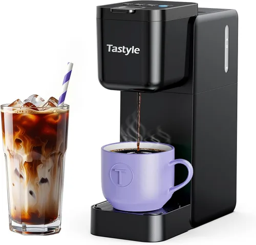 Tastyle Cafetera de una sola porción caliente y helada con cerveza audaz, pequeña cafetera para taza K y molida, se adapta a taza de viaje de 7.3