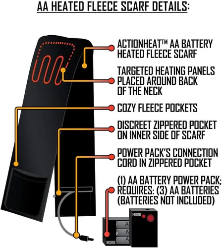 Miniatura 6 de ActionHeat - Bufanda térmica con batería AA para calefacción de cuello, bufanda eléctrica de forro polar de poliéster con bolsillo y paneles