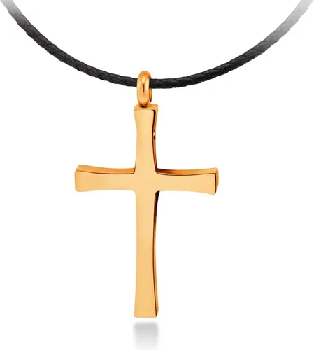 Miniatura 4 de 555Jewelry - Collar con dije de cruz de acero inoxidable ajustable con cordón negro