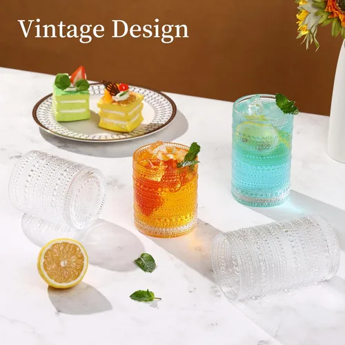 Miniatura 5 de Moretoes - Juego de vasos de beber Hobnail de 12, 12 onzas vasos altos y 10 onzas vasos de cóctel, vasos de vidrio con relieve estilo boho