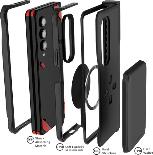 Miniatura 6 de Ghostek Exec - Funda tipo cartera para Galaxy Z Fold 4 con soporte magnético para tarjetas de crédito, protección de bisagra, carga inalámbrica