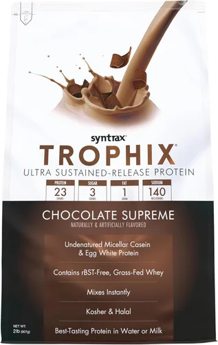 Miniatura 13 de Syntrax Nutrition Trophix, Mezcla de polvo de proteína de liberación ultra sostenida, pudín de plátano 2 libras.