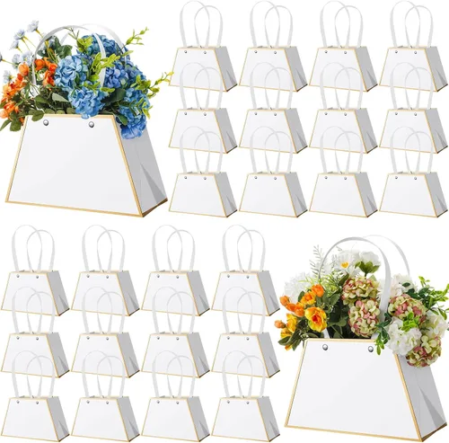 Miniatura 9 de Noveread 24 bolsas de regalo florales de barra floral a granel, bolsa de ramo de flores, bolsa de papel de regalo con asa, caja de centro de mesa