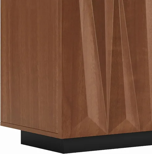Miniatura 8 de Aparador geométrico contemporáneo de 60 pulgadas con puertas triangulares 3D y base flotante, gabinete de almacenamiento de credenza de nogal claro