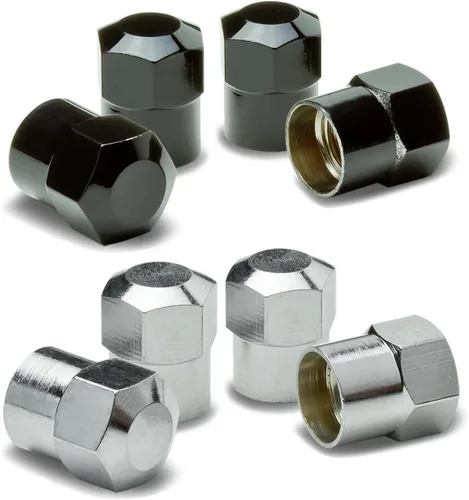 Miniatura 2 de Auto Dynasty Tapones hexagonales de válvula de neumático de aleación de latón recubierto y pulido de aluminio negro cromado (paquete de 4)