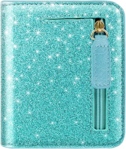 Miniatura 18 de Cartera pequeña con bloqueo RFID para mujer, con bolsillo plegable y compacto, lindo soporte para tarjetas de crédito, ranura para monedas, monedero