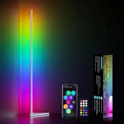 MIHEAL Lámpara de pie de esquina – Lámpara de esquina LED RGB inteligente con aplicación y control remoto, 16 millones de colores y más de 68 Blanco