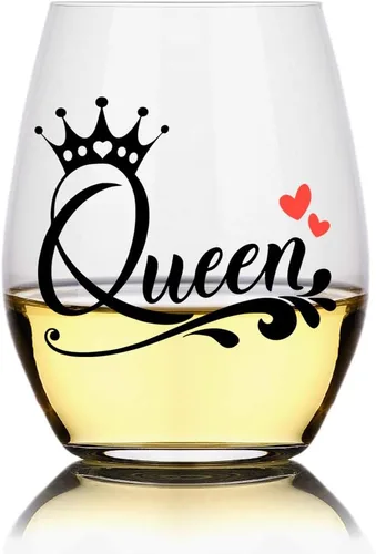 Perfectinsoy Divertida copa de vino de reina, regalo único de reina para hermanas, mujeres, novia, ella, esposa, amiga, despedida de soltera,