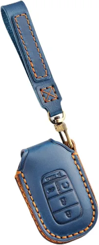 Miniatura 3 de Funda de cuero genuino para llavero de 5 botones para Honda Civic Accord Pilot CRV Pilot HRV 2022 2023 2024 2025 (azul)