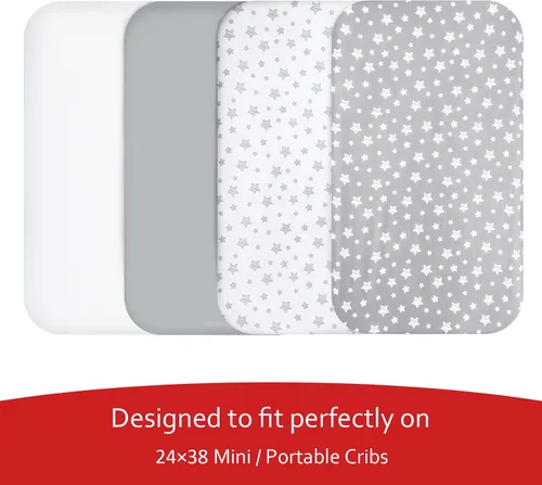 Miniatura 2 de Mini sábanas portátiles para cuna, paquete de 4 unidades para niños o niñas (38 x 24 pulgadas), compatibles con Dream on Me, Delta Porta Crib and