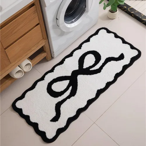 Miniatura 7 de Tapete de baño festoneado negro de 26 x 18 pulgadas, tapetes de baño suaves y absorbentes, lavables a máquina, de microfibra, para bañeras, lavabos