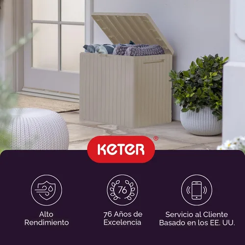 Miniatura 11 de Keter City - Caja de almacenamiento exterior de resina de 30 galones y mesa auxiliar de muebles de patio para accesorios de piscina y jardín