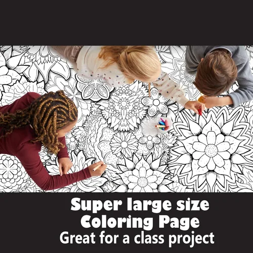 Miniatura 4 de Young N Refined Paquete de 2 pósteres gigantes para colorear de flores y collages de mandala, versión enrollada (18 x 33)