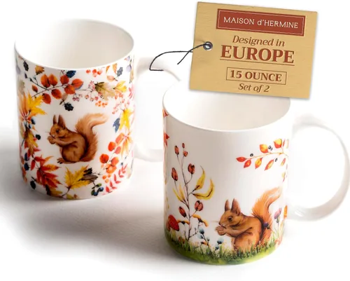 Miniatura 39 de Maison d' Hermine Taza de café con asas, tazas de porcelana fina de hueso, paquete de dos tazas de té para bebidas calientes, capuchino, latte, 015