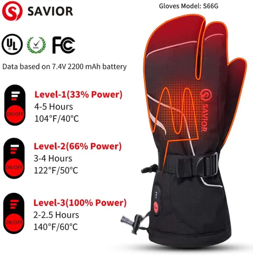 Miniatura 2 de Savior Heat ed Mitones para hombres y mujeres, guantes calefactables unisex recargables con batería eléctrica, guantes de esquí, guantes de invierno