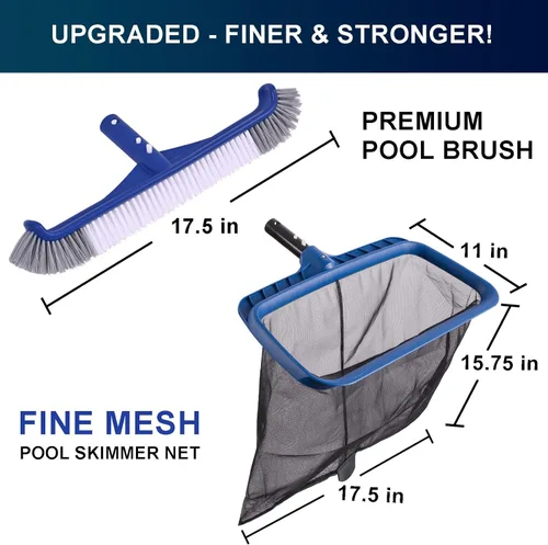 Miniatura 2 de Combo de red de piscina de malla fina y cabezal de cepillo, espumadera resistente con cepillos profesionales de 17.5 pulgadas para limpieza