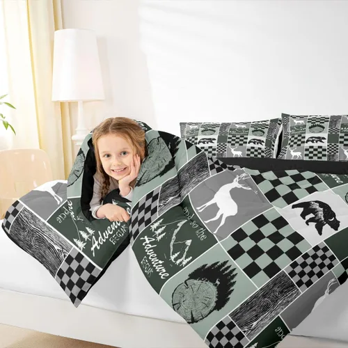 Miniatura 107 de Juego de edredón de oso y ciervo, tamaño individual, ropa de cama de animales salvajes de caza, colcha rústica de cabaña, casa de campo, cuadros