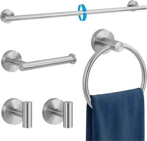 Miniatura 15 de Juego de 5 piezas de herrajes de baño negro mate, juego de toalleros para baño de acero inoxidable SUS304, portarrollos de papel higiénico montado