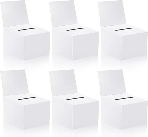Paquete de 6 cajas de sugerencias para rifas con ranura, cajas de cartón de 6.5 x 4.5 x 4.5 pulgadas con ranura para boletos y cabecera extraíble