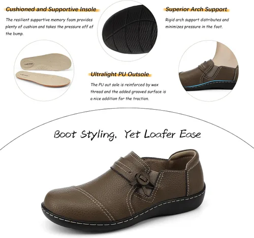 Miniatura 5 de LAZYPOP Mocasines de cuero clásicos y cómodos para mujer, bonitos zapatos de vestir informales, ligeros, para caminar, zapatos planos