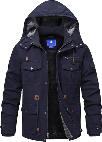 Miniatura 8 de Rapoo Chaqueta de invierno para hombre, de algodón, con forro polar, gruesa y cálida, con capucha