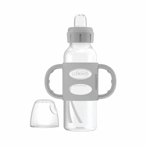 Miniatura 12 de Dr. Brown's Milestones - Botella de boquilla estrecha con 100% silicona, asas de fácil agarre y boquilla suave para sorber, 8 onzas, azul claro