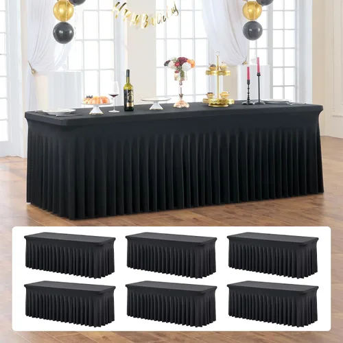 Miniatura 52 de Paquete de 2 manteles de elastano azul bebé de 6 pies con falda de mesa con volantes, manteles ajustables elásticos sin arrugas para mesas
