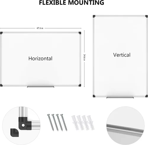 Miniatura 3 de XBoard Pizarra blanca magnética de borrado en seco de 48 x 36 pulgadas, 4 x 3 pies, pizarra blanca de alta calidad para pared con bandeja