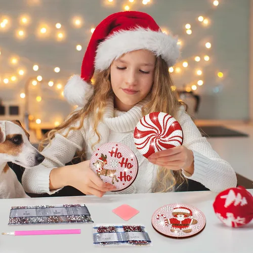 Miniatura 5 de 12 Piezas Kits de Posavasos de Pintura de Diamantes de Navidad con Soporte Arte de Diamantes Posavasos de Navidad para Adultos Suministros de Arte