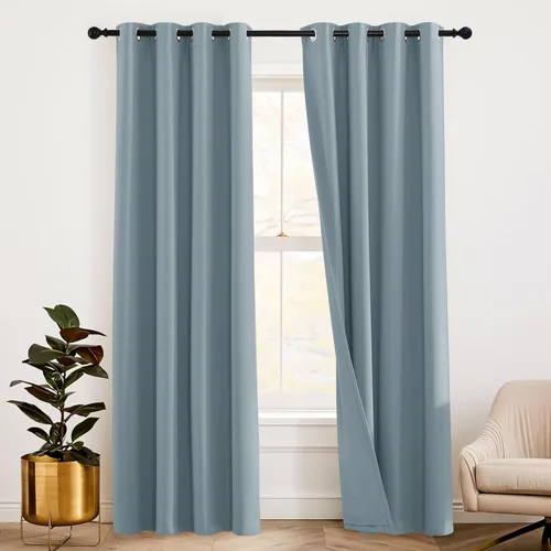 Miniatura 25 de RYB HOME 3 en 1 insonorizadas - oscurecedoras - cortinas de lino con aislamiento, cortinas de ahorro de energía con bloqueo de ruido para Lino blanco