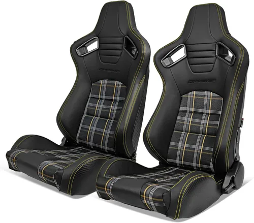 Miniatura 11 de IKON MOTORSPORTS, Asientos universales para vehículos de carreras de microfibra de poliuretano + cuero de carbono, con deslizadores de doble